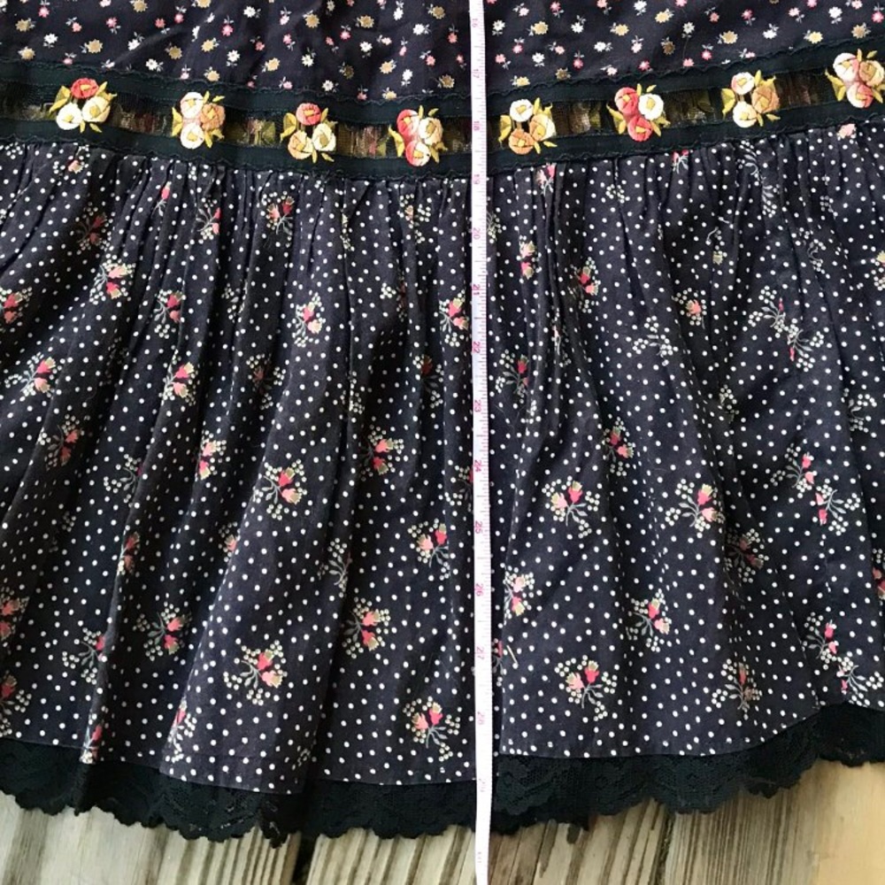 Vtg🎀Gunne Sax Black Calico Skirt Size S Prairie Midi Lace Trim👒🌾(RESERVED) - Picture 15 of 15